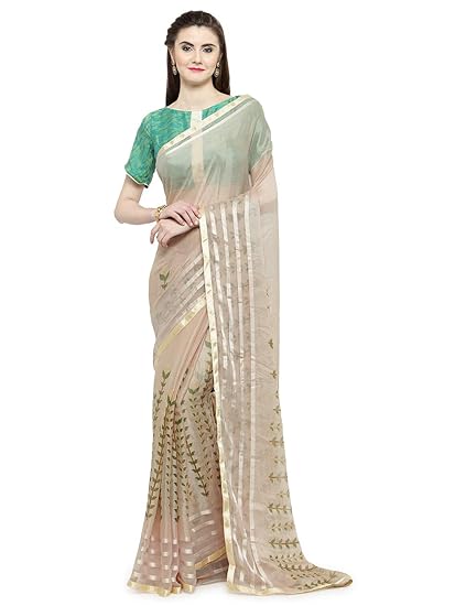 Womens Brasso Saree With Blouse Piece (SPRKLE22112SSSR1T_Ivory)