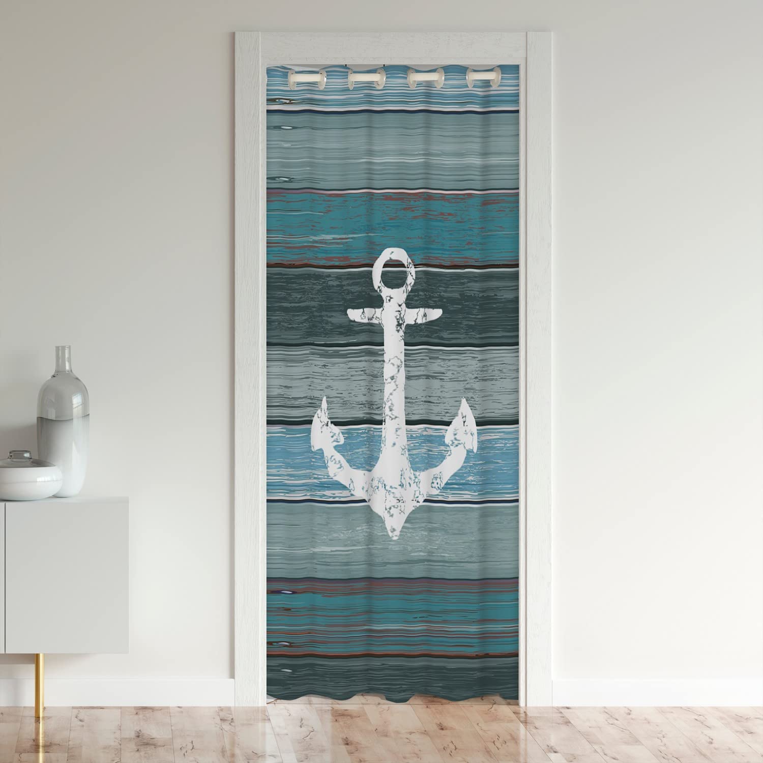 Loussiesd Anchor Decor Blackout Curtains Window Nautical Treatments Doorway Curtain Room Darkening Ocean Coastal Rustic Wooden Blackout Curtains for Doors with Windows 106x203cm 1 Panel