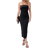 MANER Women's Strapless Bodycon Maxi Tube Dress Ribbed Elegant Casual Long Party Dresses