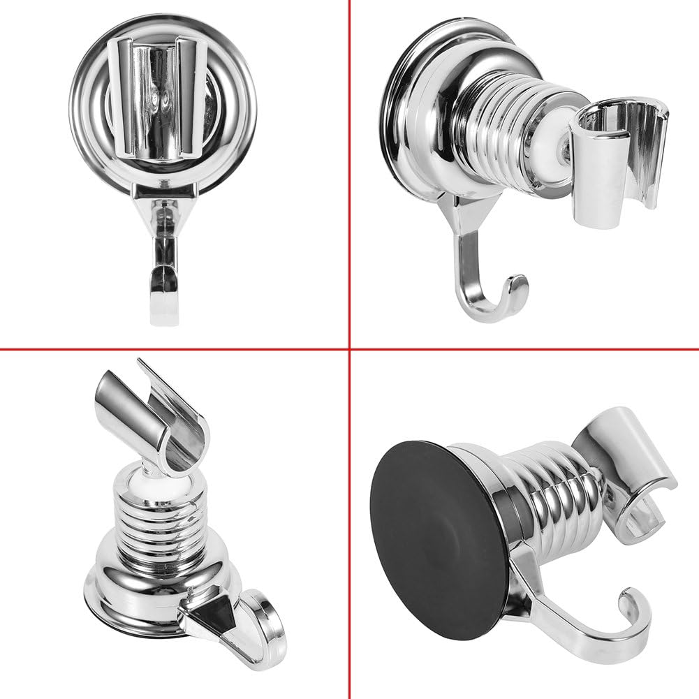 Ymiko Shower Head Holder, Adjustable 360° Rotatable Shower Head Bracket with Hook, Suction Cup Mount, Silver, ABS and Rubber Frame - Image 3