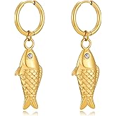 GREICHFAN 18k Gold Fish Hoop Earrings for Women Summer Beach Earrings Fashion Vacation Jewelry