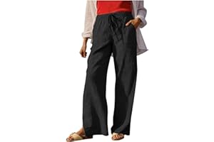 Women's High Waisted Wide Leg Pants Cotton Casual Lounge Split Ankle Bottoms Loose Comfy Summer Beach Vacation Clothes