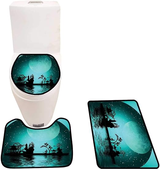 Toilet Cushion Suit Asia Landscape Mo Stars Sky Holiday F Tival Istic Dark Teal Black In Bathroom Accessories Amazon Co Uk Kitchen Home