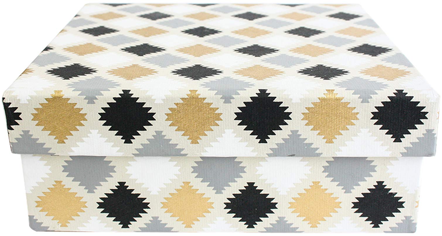 Emartbuy Handmade Cotton Paper Gift Box, Printed Black Gold, 20 x 20 x 8 cm (7.9 x 7.9 x 3.1 in)