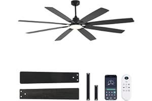 JSAITEE Ceiling Fan with Light and Remote/APP Control, 72 inch Large Low Profile Ceiling Fans for Living Room Patio, Quiet DC Reversible Motor, 6 Speed, 3CCT, Dimmable, Dual Finish 8 Blades, Black