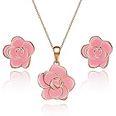 EVEVIC Rose Flower Necklace Earrings Set for Women 18K Gold Plated Hypoallergenic Jewelry Sets
