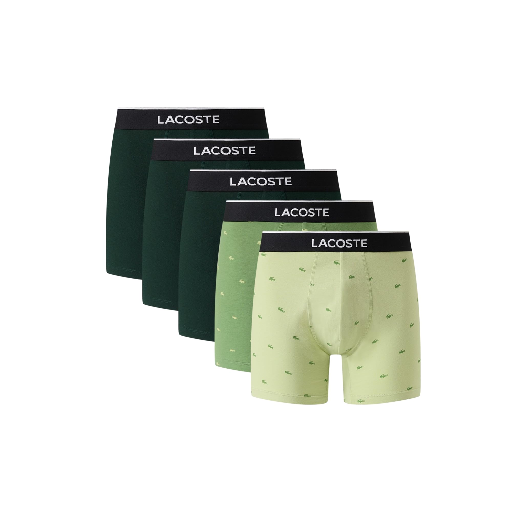 Lacoste Men's Cotton Stretch Mini Croc Print Boxer Briefs, 5-Pack (Amazon Exclusives), Birch/Lamb's Lettuce/Sino, 3X-Large Image