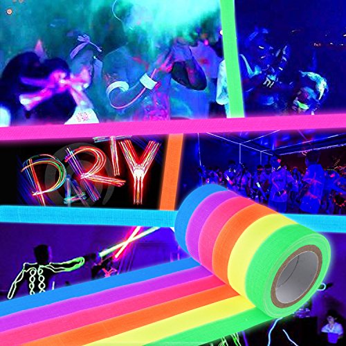 UV Blacklight Reactive Tape Neon Gaffer Fluorescent Cloth Tape For Party Decoration (12 rolls)