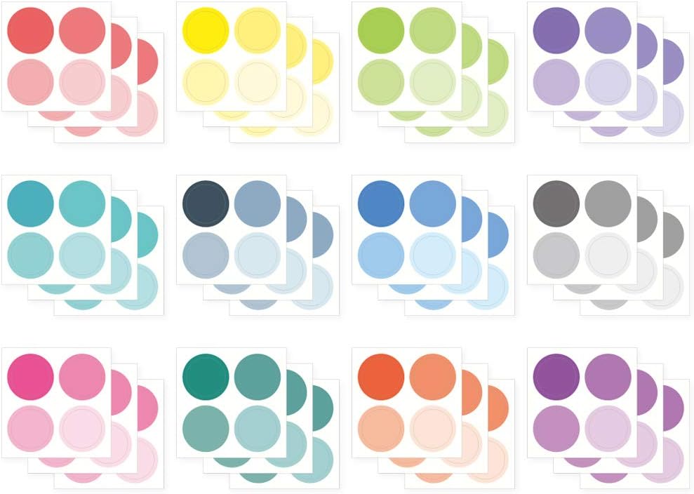 Monolike Circle Stickers - Solid Round Dot Large Size A + B Set, 12 Type Stickers 36 Sheets