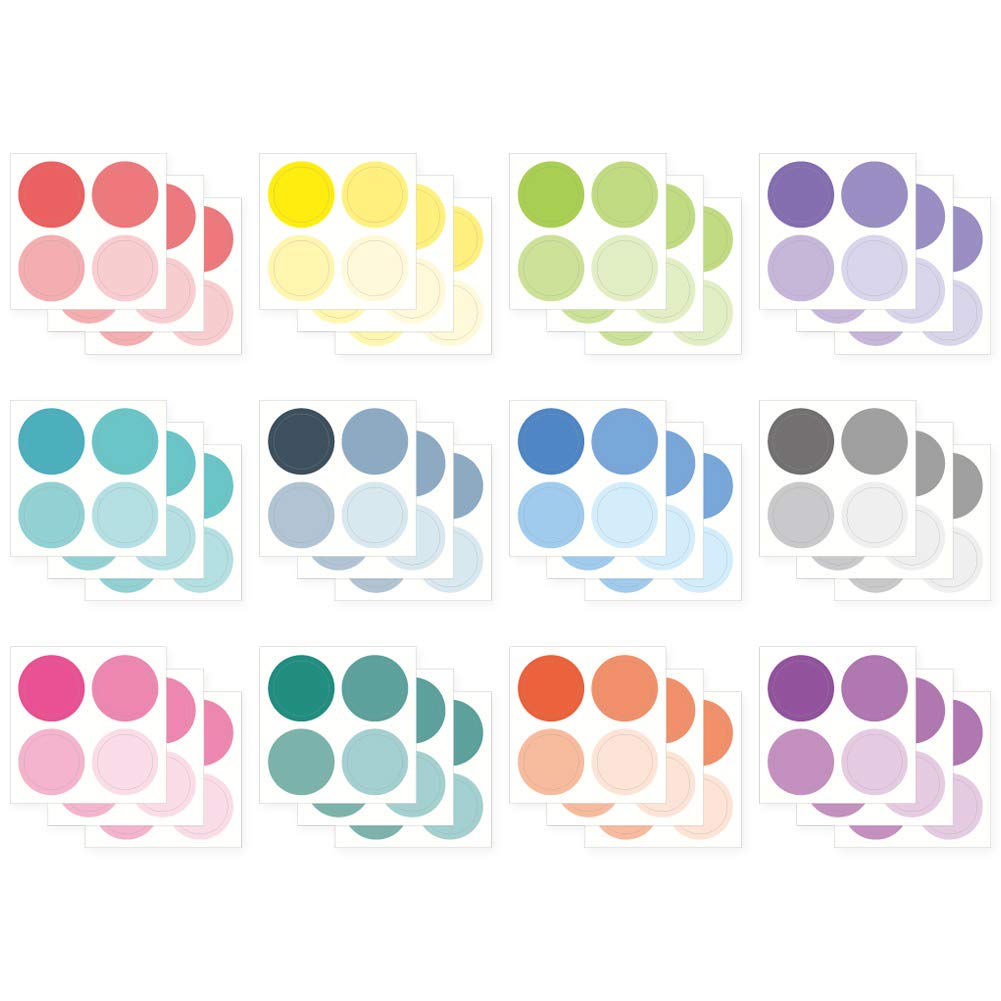 Monolike Circle Stickers - Solid Round Dot Large Size A + B Set, 12 Type Stickers 36 Sheets