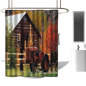 Amazon Com Qenuanmpo Clear Shower Curtain Liner Fall Rustic Cabin