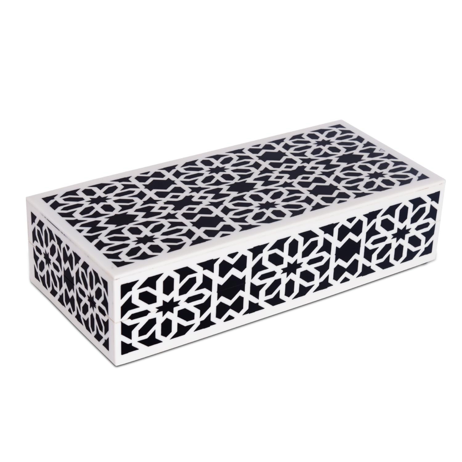Handicrafts Home Decorative Storage Box with Lid, Black White Persian Mosaic Box, Islamic Rosette Pattern Coffee Table Organizer, Keepsake Box for Living Room & Console Decor, Shiraz 10 x 4.5 x 2.5
