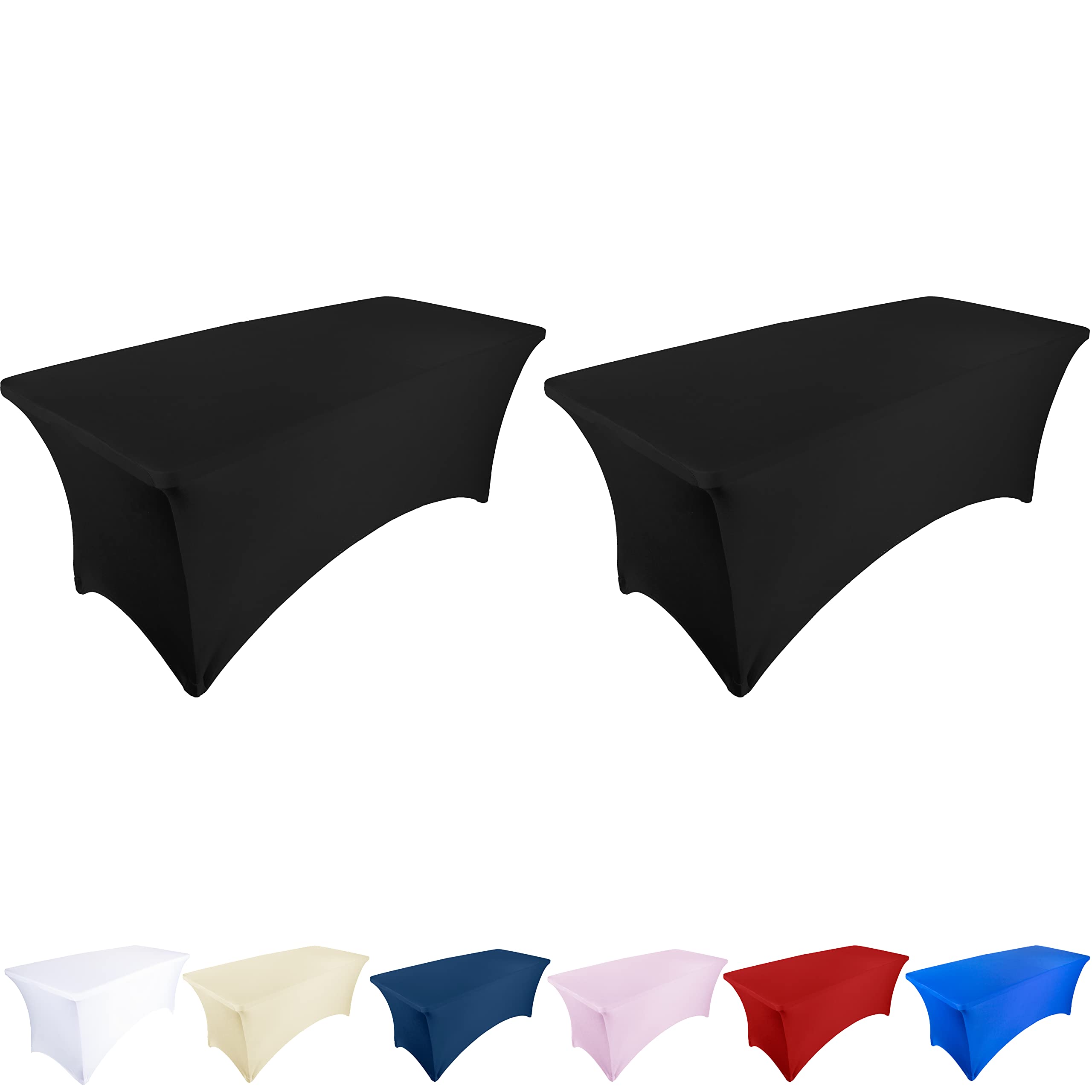 Ocves Stretch Tablecloth 6FT Spandex Table Covers 2 Pack Polyester Fitted Rectangular Stretchable Table Cover Wedding Party Cocktail Craft Exhibitions Washable Table Cover Black 6ft (2pcs), TBC0010