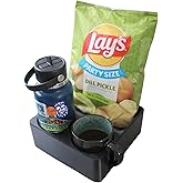 J&P Home Goods Magnetic Double Couch Cup Holder and Organizer, Sofa Caddy w/Magnetic Base, Holds Large Water Bottles, Coffee Mugs, Soda Can, Chips and Snacks, Free Accessory Included for Phone or Can