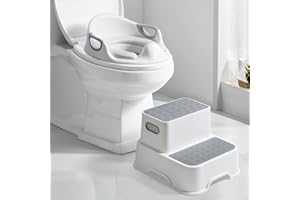 DEANIC Potty Training Toilet Seat with Step Stool, 2-in-1 Potty Trainer for Toddlers, Splash Guard, 2 Cushions, Cleaning Brus