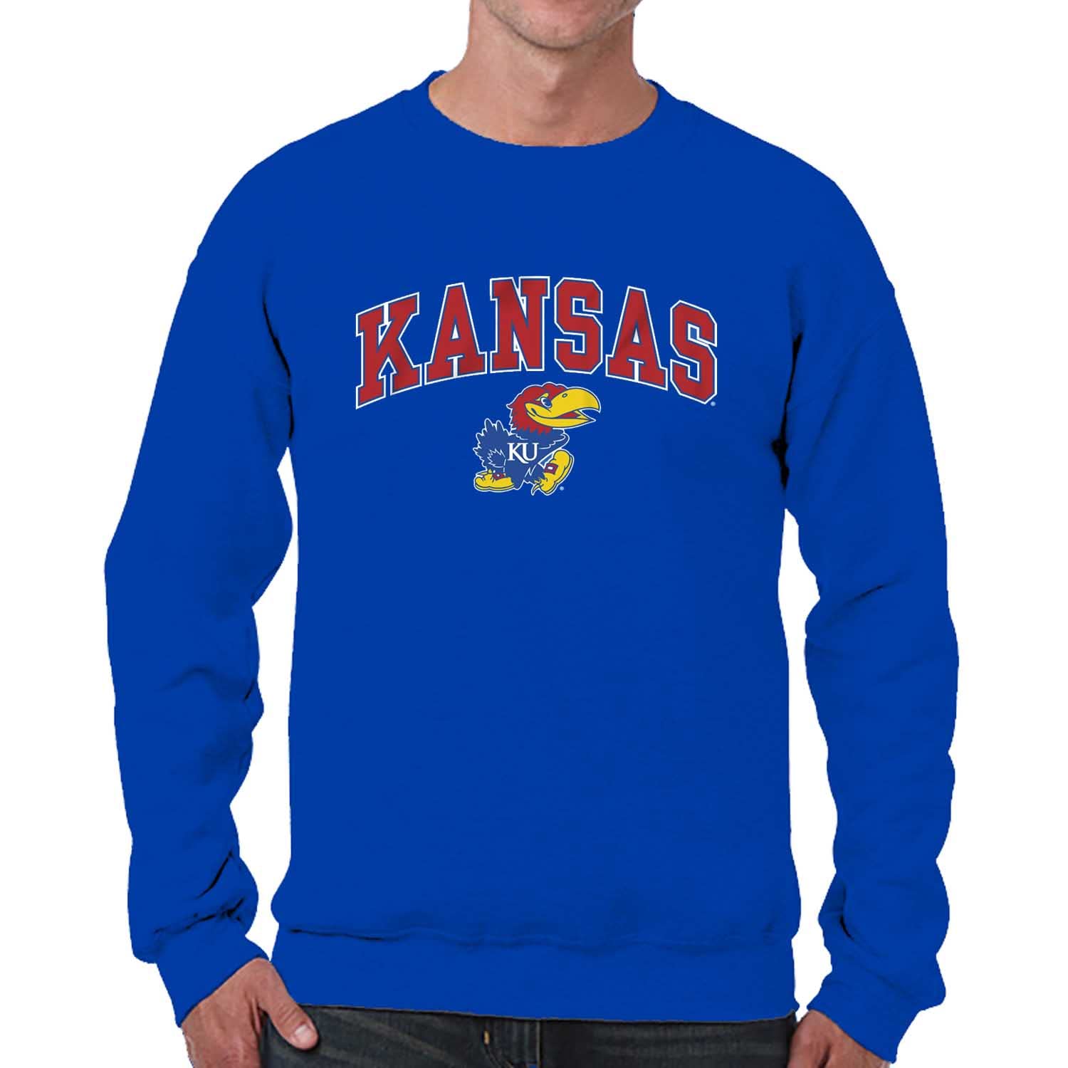 Campus Colors Adult Arch & Logo Soft Style Gameday Crewneck Sweatshirt (Kansas Jayhawks - Royal, Small) Image
