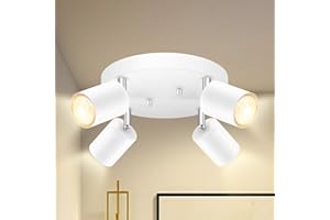BoostArea LED 4 Light Track Lighting Kit, LED Track Lighting Fixtures, White Round Ceiling Spot Lighting, Flexibly Rotatable Light Head for Kitchen, Living Room, Bedroom, GU10 Bulb Not Included