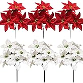 WISTART 6Pack Artificial Faux Poinsettia Bush Bouquets - 7 Heads Silk Poinsettia Christmas Tree Ornaments & Arrangement for Xmas Holiday Decor(Mulit)