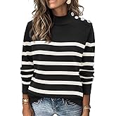 ATHMILE Fall Mock Neck Striped Sweaters for Women 2026 Winter Turtleneck Long Sleeve Knit Sweater Fashion Pullover Tops