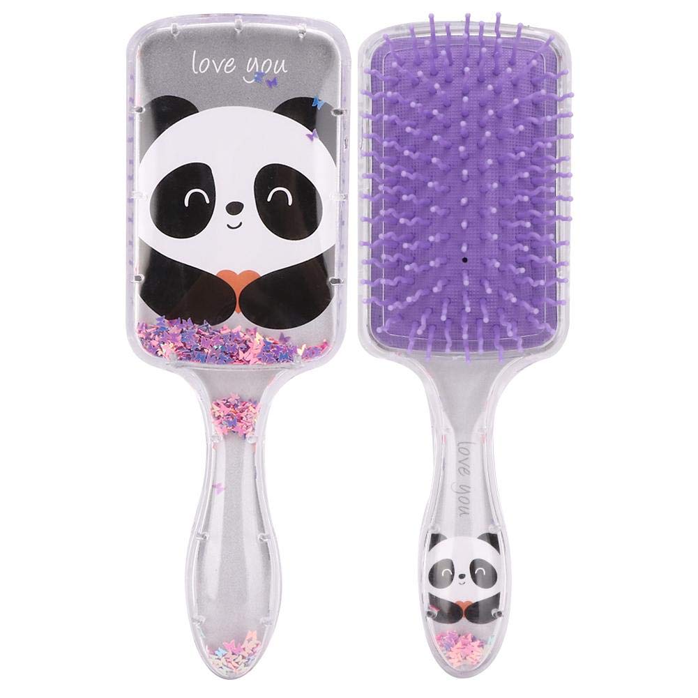 Paddle Detangle Hair Brush, Children Cartoon Sequins Gasbag Head Scalp Massage Comb for Straight Long Thick Curly Natural Hair(Purple)