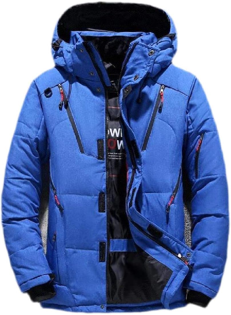 H&E Men's Casual Hooded ZipFront Thicken Warm Down Jackets Blue 2X