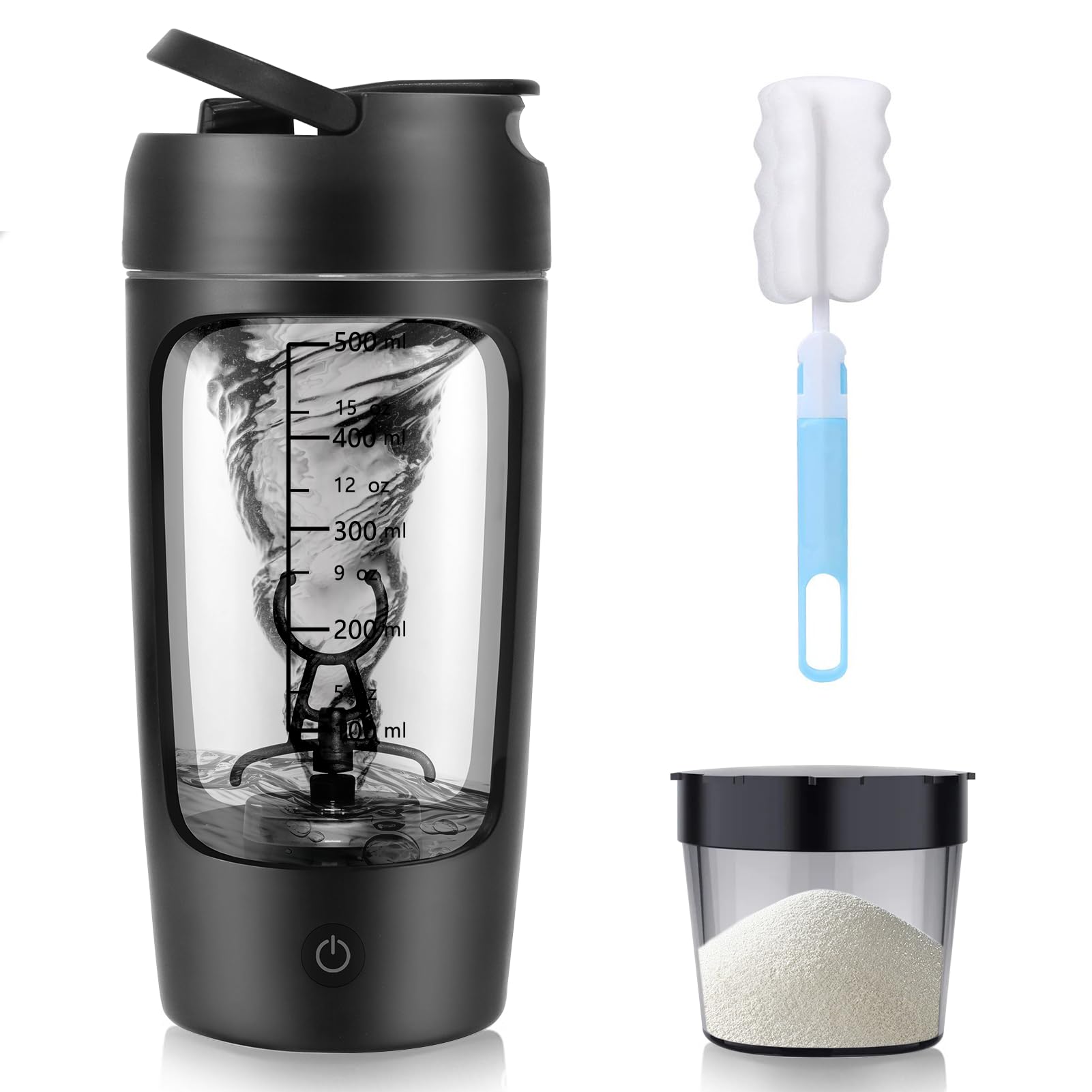 SOARFLY Electric Protein Shaker with Powder Compartment, 650 ml, Electric Shaker, USB Rechargeable Protein Shaker for Protein Shake and Milk Shake, BPA-Free, Black