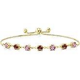 Gem Stone King 18K Yellow Gold Plated Silver Pink Lab Grown Diamond and Red Garnet Infinity Tennis Bracelet For Women (2.94 Cttw, Gemstone April Birthstone, Round 4.5MM, Fully Adjustable Up to 9 Inch)
