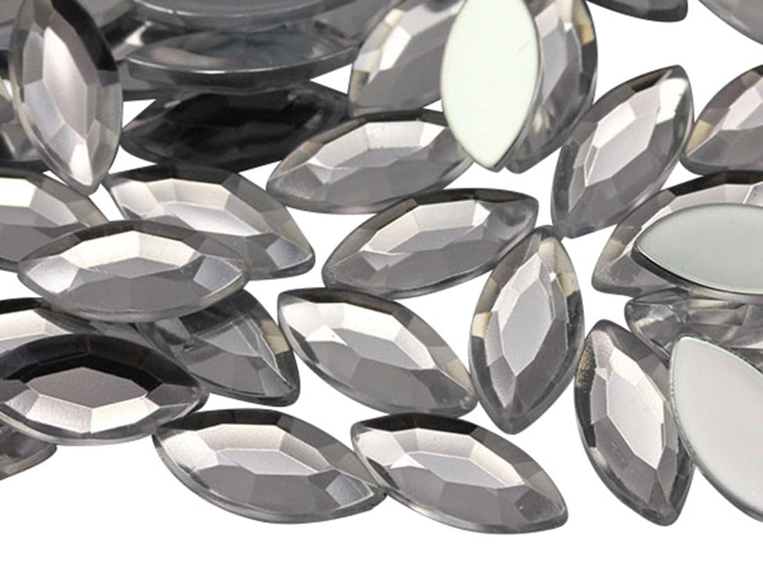 Allstarco 15x7mm Crystal Clear .AC Navette Flat Back Acrylic Rhinestones Marquise Gems for Crafts Horse Eye Costume Embelishments Card Making Jewels Jewelry Making Cosplay Jewels 40 Pieces