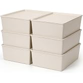 Menkxi 6 Pcs Plastic Storage Bins with Lids Stackable Storage Containers Durable Box Baskets for Organizing Shelves Playroom Classroom Office (Large,White)