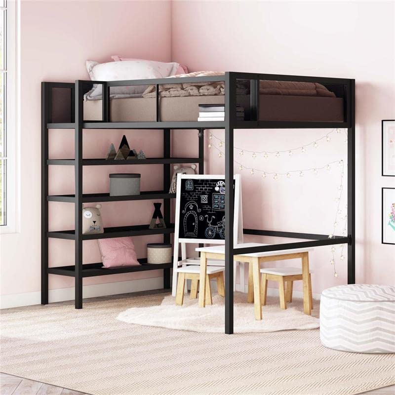 DHP Tiffany Storage Loft Bed with Book Case, Includes Shelves and Under