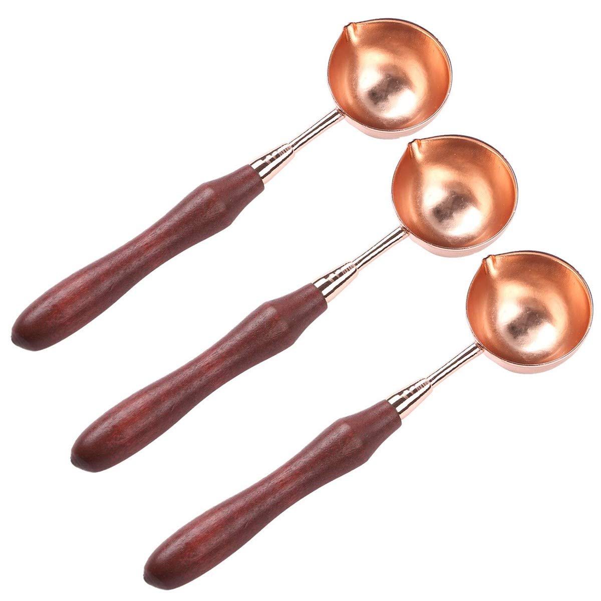 NUMAMA 3 Pcs Copper Wax Melting Spoons with Wooden Handle for Arts & Crafts Wax Sealing Stamp