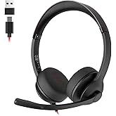 USB-C/USB-A Wired Headset with Noise Cancelling Microphone | On-Ear Office Headphones for PC/Laptop | Mute Button & All-Day C