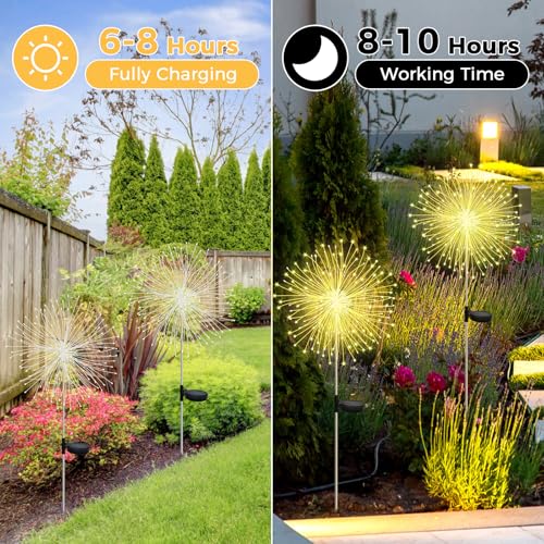 CNMTCCO Solar Feuerwerk Gartenlichter, Solar Garten Dekorative Lichter mit 120 LED Warmweiß Solarstecker Gartenleuchten für Hinterhof Weg Rasen Terrasse (2 Stück warmweiß)