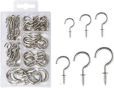 Homkeen 90 Pcs Screw-in Hooks 6 Sizes Cup Hooks Ceiling Hook Kit for Kitchen