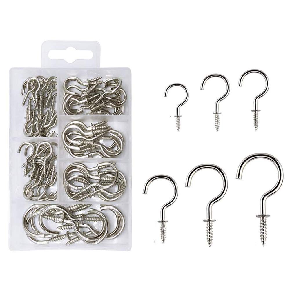 90 Pcs Screw-in Hooks, 6 Sizes Cup Hooks for Hanging Mug, Ceiling Hook Kit for Kitchen Garden