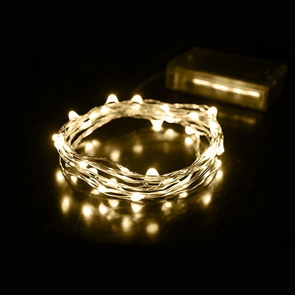 Fairy Lights, 2M 20 LEDs Battery Powered Silver Wire String Lights Waterproof Fairy Lights Indoor Outdoor Lighting Bedroom Garden Jars Camping Wedding Party Festival Tree decorations - Warm White