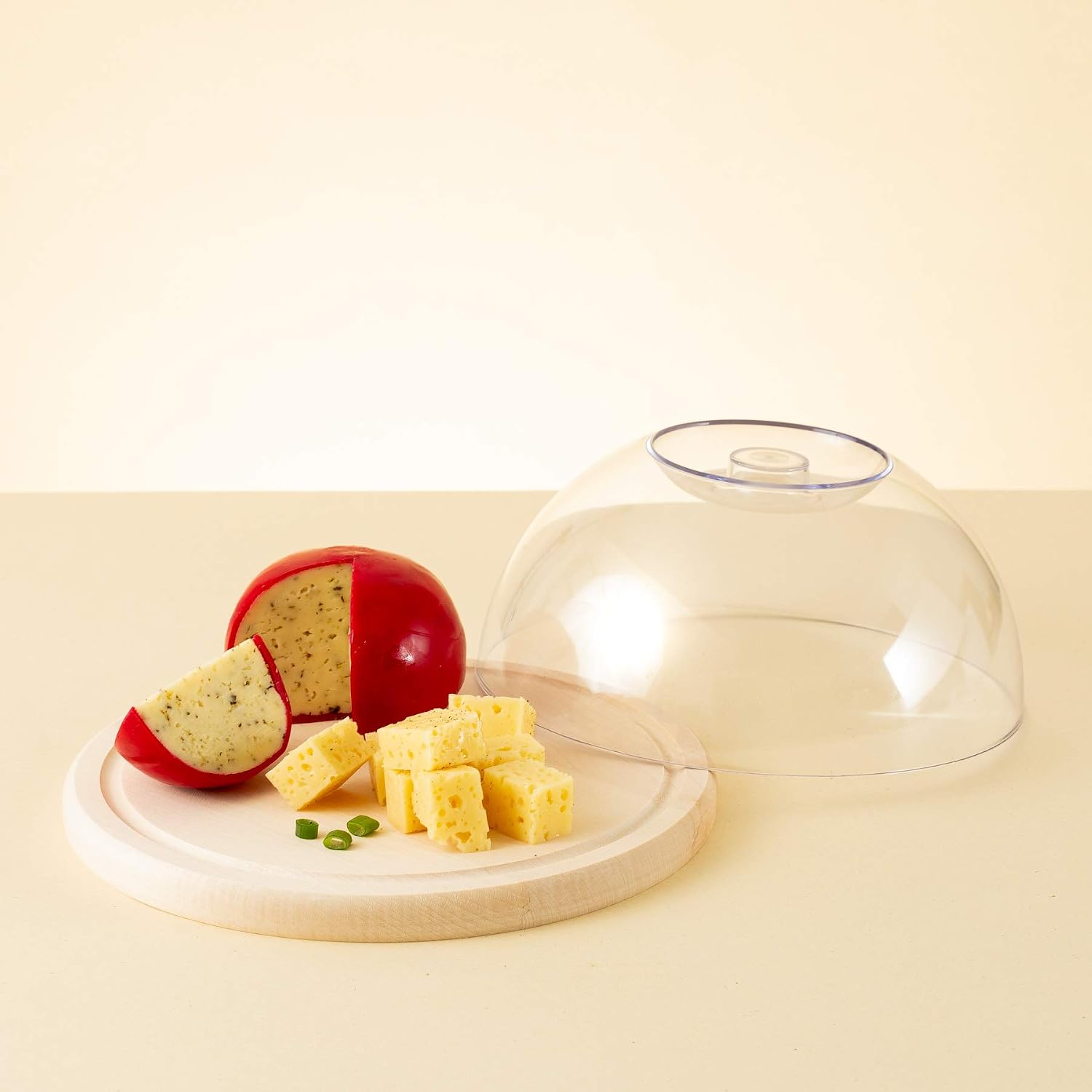 Tuuli Kitchen Round Cheese Cake Dome Cover Wooden Chopping Board with Lid Cold Cuts Bread Container, Brown, Φ 24 cm - Image 3