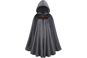 HAPNBCELE Men's Medieval Cloak with Hood, Renaissance Cape Adult Womens Velvet Halloween Party