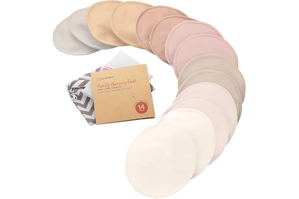 Organic Nursing Pads, 14 Washable Breast Pads,Wash Bag (Neutrals, M 4.6") | Viscose Derived from Bamboo, Breast Pads for Brea