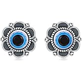 925 Sterling Silver Evil Eye Stud Earrings for Women Vintage Blue Third Eye Ear Stud Lucky Protection Jewelry Gifts