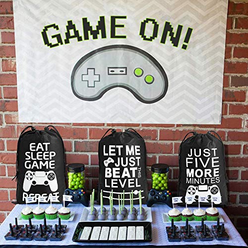 AhlsenL 24 Pack Video Game Party Supplies Gaming Party Bags Drawstring Bags Gaming Party Decorations for Kids Video Game Themed Birthday Party (3 Patterns)