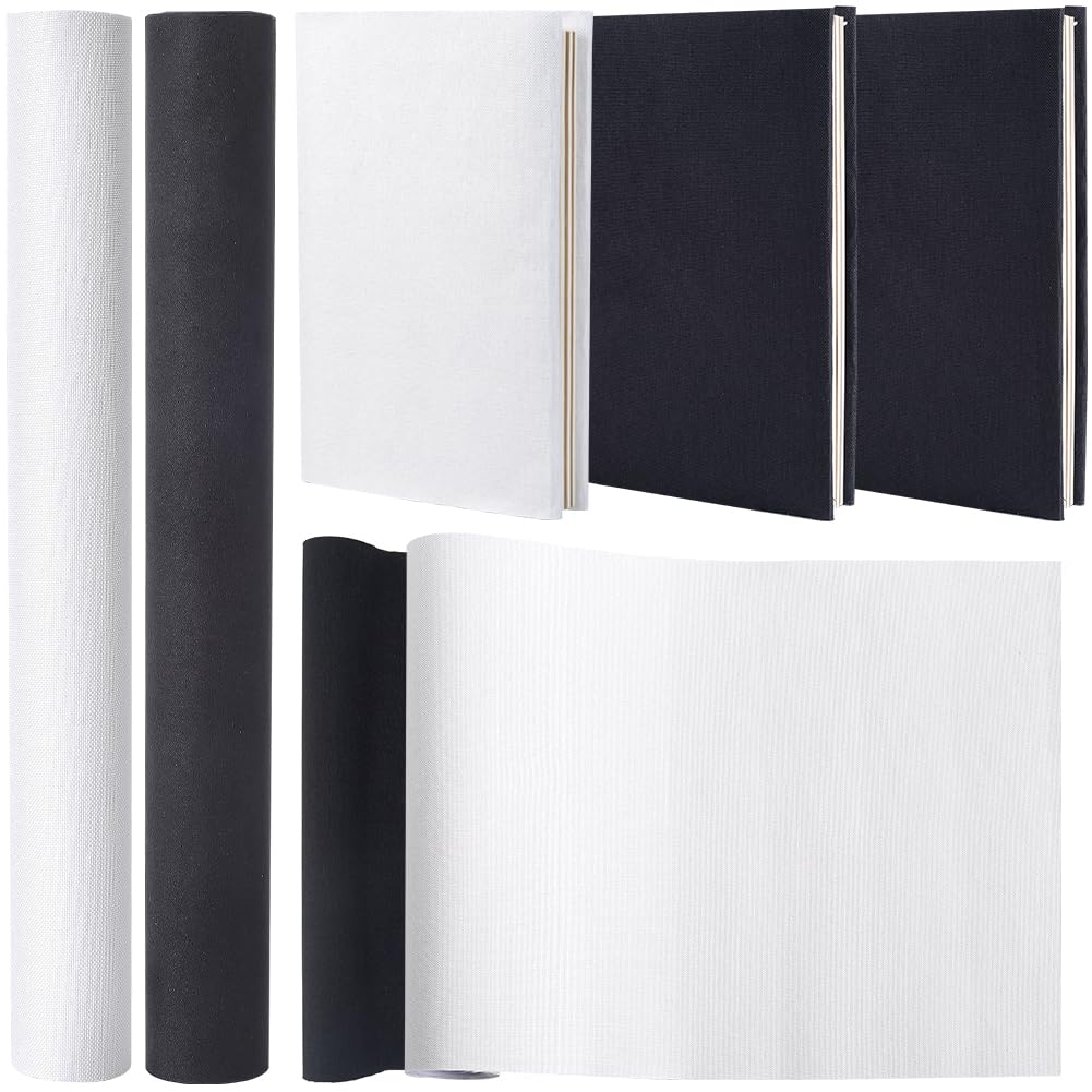 CRASPIRE 51 x 11.8 2 Rolls Linen Book Cloth Black White for Book A4-A8 Binding Fabric Surface Paper Backed Bookcover Books Album Scrapbooking Archival DIY Covering Protector Bookcloth Bookbinding