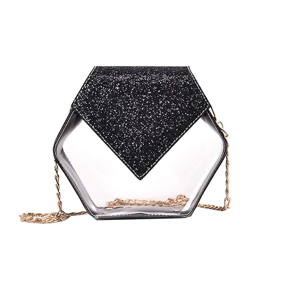 FENICAL Crossbody Bag Clear Sequins Diamond Shape Casual Chain Messenger Bag for Women