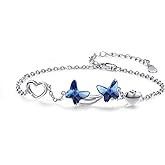 MEDWISE Butterfly Crystal Bracelet 925 Sterling Silver Butterfly Bracelets Mom Daughter Bracelets Butterfly Jewelry Christmas Gifts for Women Daughter