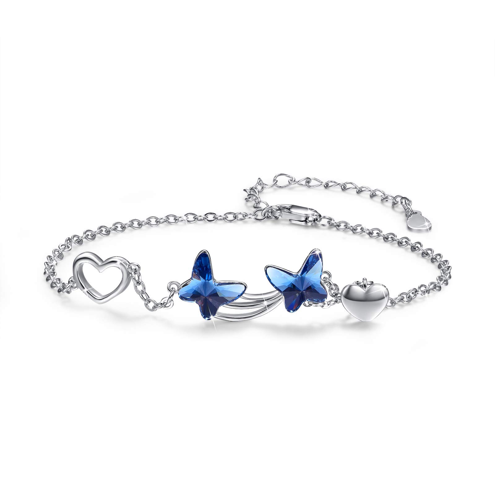 JFASHOP Butterfly Bracelet 925 Sterling Silver for Women Crystal Butterfly Adjustable Bracelet Jewellery Friendship Bracelet Gifts for Girlfriend Girls