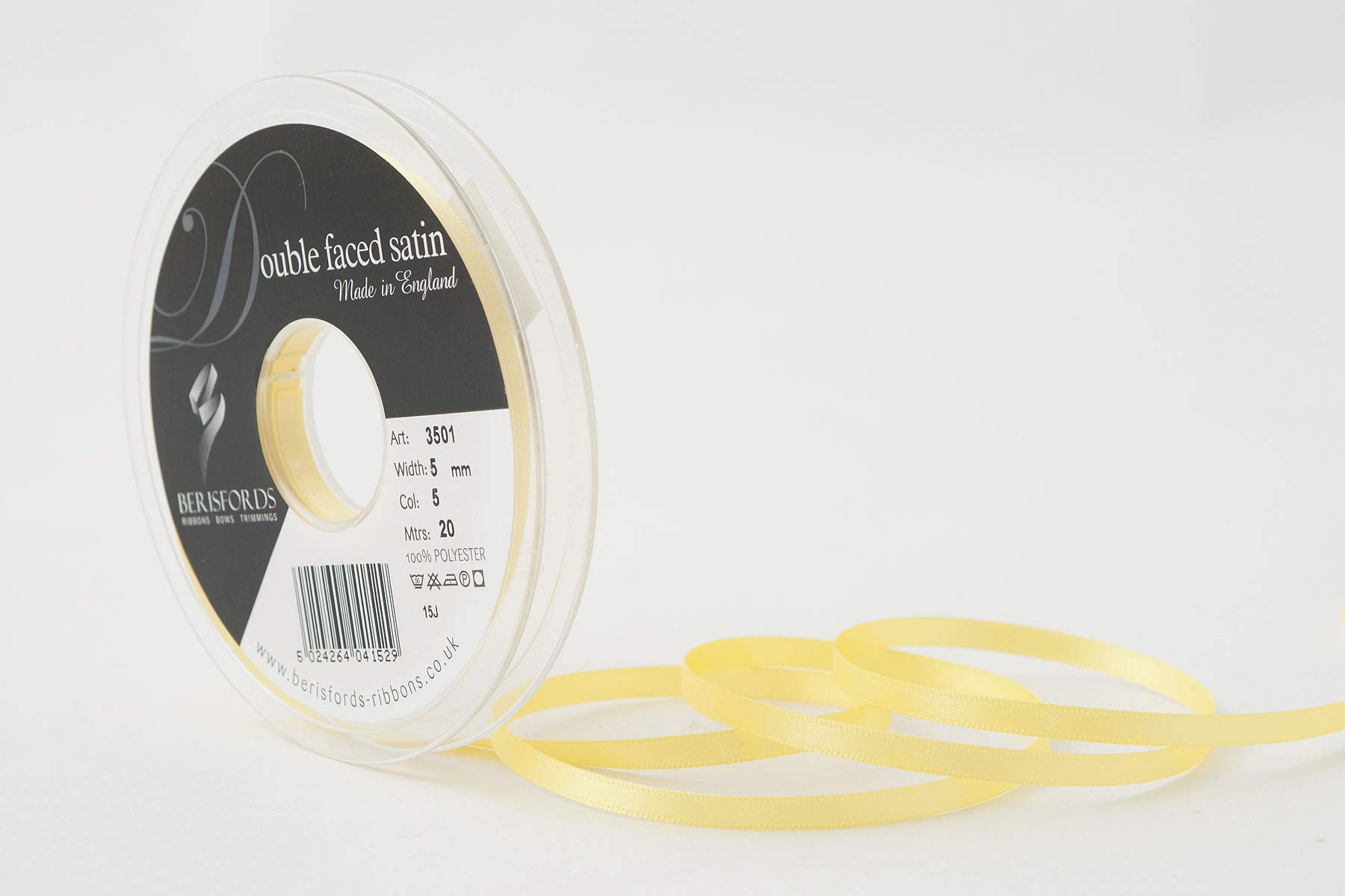 Berisfords Double FACE Poly Satin Ribbon, Lemon, 5 mm