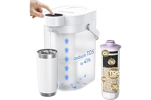 Waterdrop TDS Reduction Rechargeable Water Filter Dispenser, Retain Key Minerals, Instantly Improve Flavor, 15-Cup 5-Stage Portable Countertop Water Filtration System with 1 Filter, White