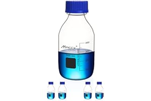 Maccx 17oz (500ml) Glass Round Media Storage Bottles,Pack of 4, Heavy-duty 3.3 Borosilicate Glass Bottle with GL45 Screw Cap, GL45RB500-004