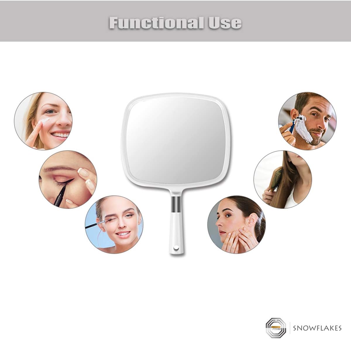 Snowflakes Large Handheld Mirror with Handle-Hang Makeup Mirror Hairdresser Mirror.(White): Furniture & Decor