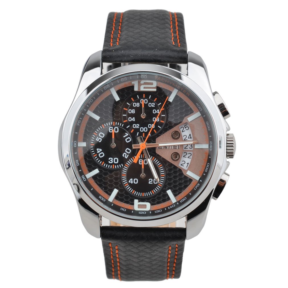 OUMOSI Men\'s Watches Chronograph Leather Quartz Casual Wristwatch (Black and Orange)